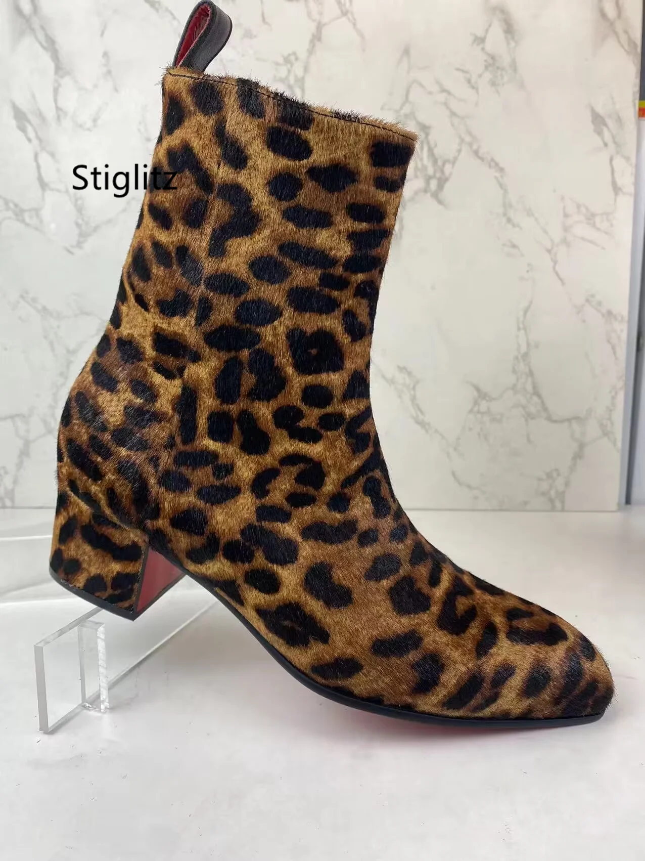 Top Trends: Leopard-Print Horsehair Men's Boots Pointed Toe Zipper High Top Ankle Boots Casual Runway Party Catwalk Shoes Autumn Winter New Shoppable Styles - Image 4