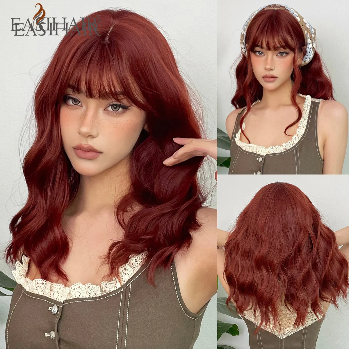 Top Trends: EASIHAIR Red Brown Short Bob Synthetic Wigs Women's Short Wavy Cute Cosplay Natural Hair Wigs With Bangs Heat Resistant Wig Shoppable Styles