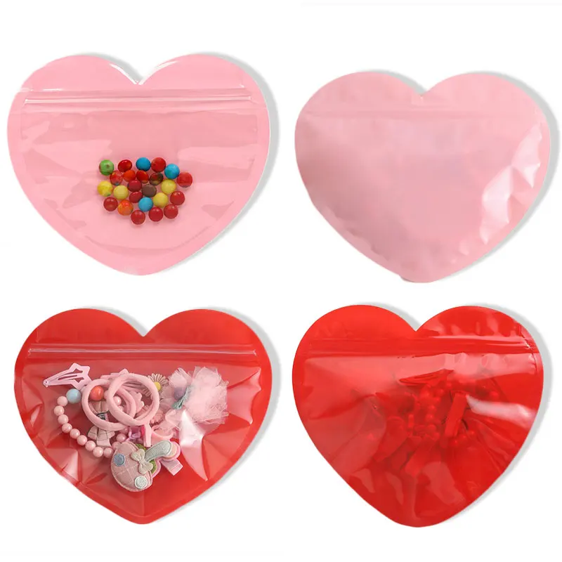 Top Trends: 10pcs Cute Self Seal Plastic Bags Pink Heart Shape Bag For DIY Jewelry Earrings Bracelet Storage Packaging Gift Wrapping Pouches Shoppable Styles