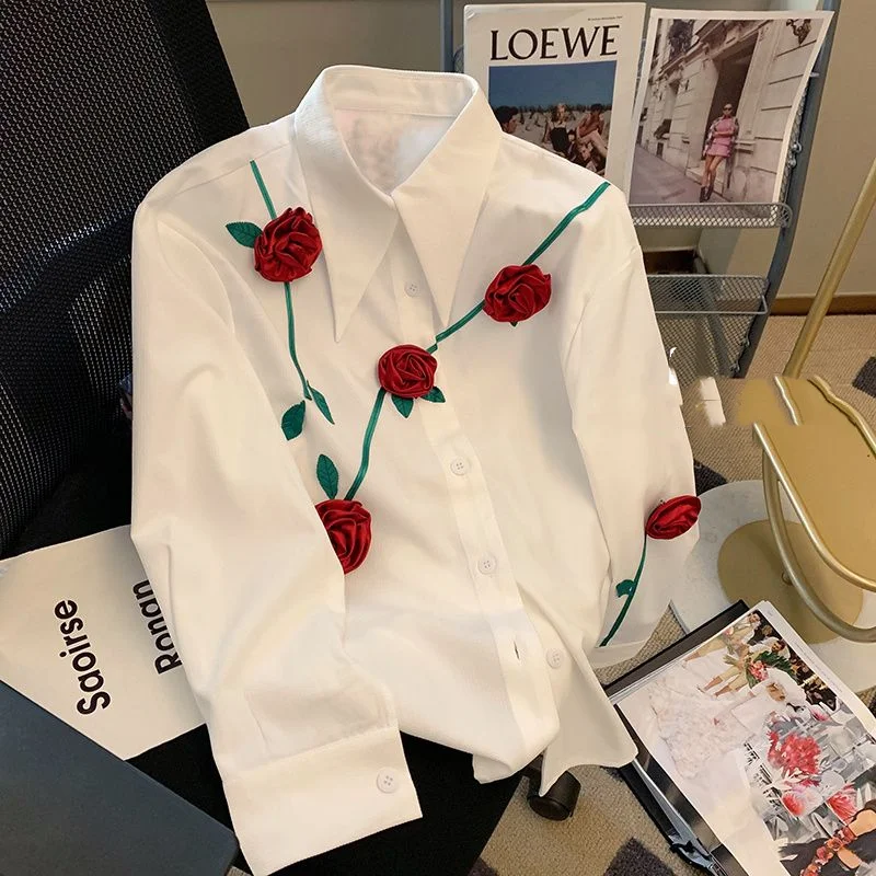 Top Trends: 2023 New Spring And Autumn Fashionable Temperament Romantic Three-dimensional Rose Men&#039;s Casual Loose Design Sense Niche Shirt Shoppable Styles