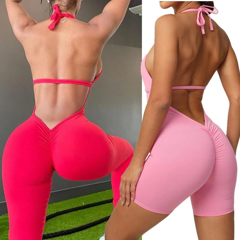 Top Trends: 2023 Pad Halter Sleeveless Backless Sporty Jumpsuit Woman Sportwear One Piece Yoga Set Gym Workout Overalls Active Wear Shoppable Styles