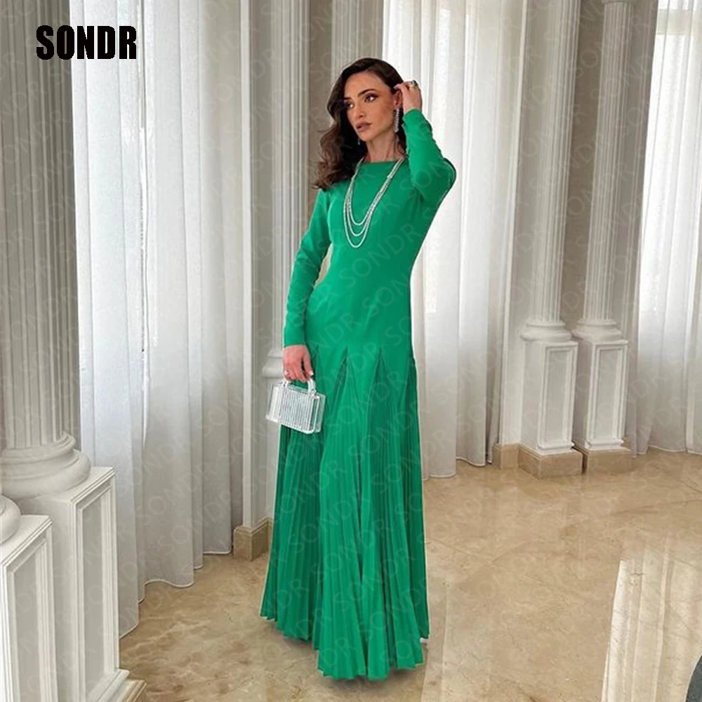 Top Trends: SONDR Green O Neck Long Formal Evening Dresses Full Sleeves Custom Arabic Lady Dubai Formal Occasion Event Night Party Gown 2023 Shoppable Styles