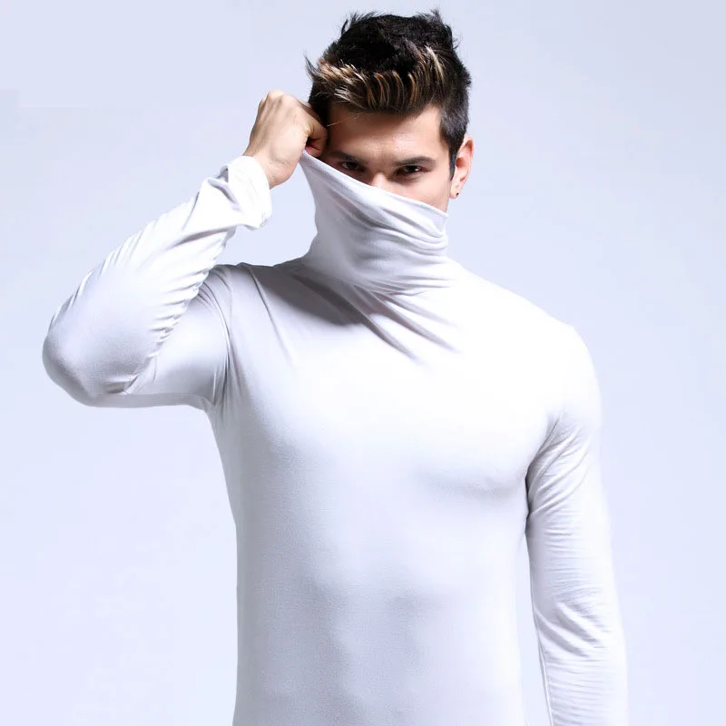 Top Trends: Turtleneck Long Sleeve Men Thermal Tops Undershirts High Collar T-shirt Tight Slim Fit Base Shirt Tees Boys Male Modal Pullover Shoppable Styles