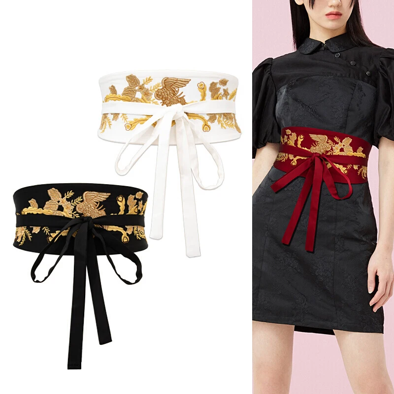 Top Trends: Women's Embroidered Vintage Waist Wide Japanese Self Tie Wrap Around Obi Waist Band Cinch Boho Belt Fabric Dress Belts Shoppable Styles