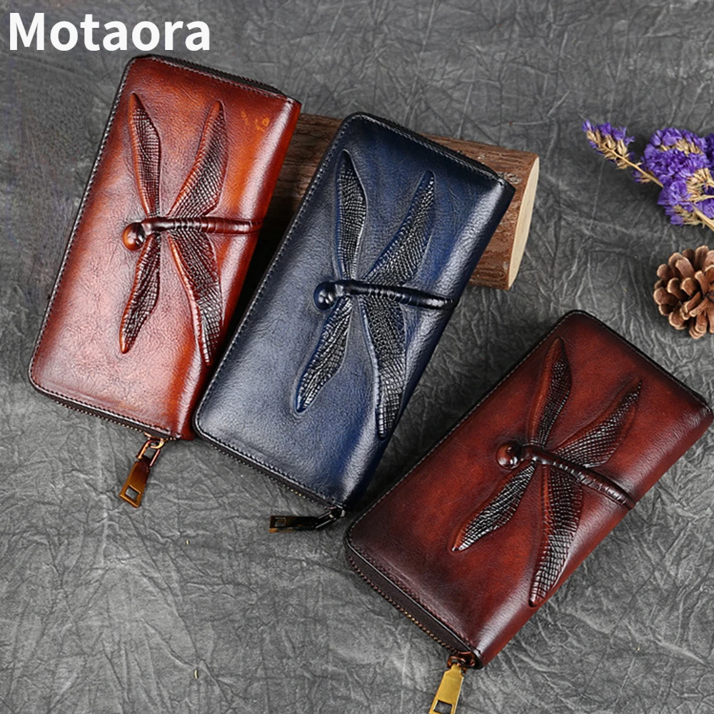 Top Trends: MOTAORA Retro Genuine Leather Women Wallet And Purses For Ladies Long Purse Luxury Women&#039;s Wallets For Card Money Phone Bag New Shoppable Styles