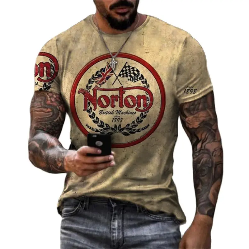 Top Trends: Vintage T-shirt For Men 3d Norlon Motorcycle Short Sleeve Loose Oversized Tee Shirt Men‘s T Shirt Fashion Clothing Top Camiseta Shoppable Styles