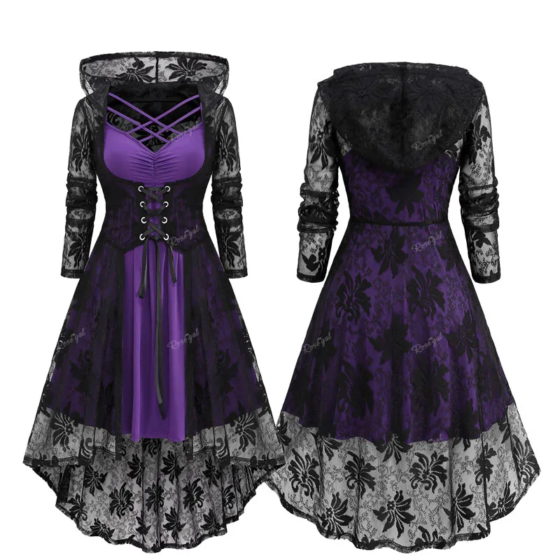 Top Trends: ROSEGAL New Vintage Plus Size Dresses Purple Crisscross Ruched Cami Dress And Lace-up Floral Lace Hooded Cover Two Piece Set Shoppable Styles