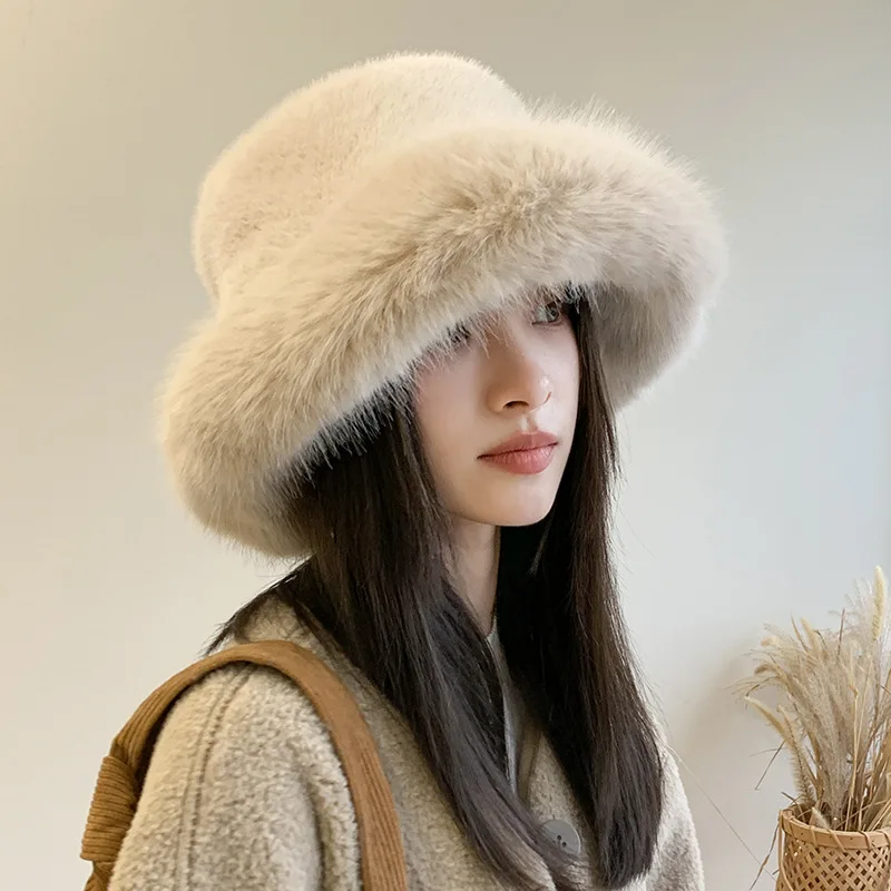 Top Trends: Winter Hat For Women Faux Fur Fluffy Bucket Hat For Women Luxury Plush Hat Thicken Snow Oversized Fur Bucket Hat Soft Panama Cap Shoppable Styles