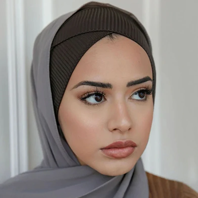 Top Trends: Ribbed Cross Front Under Scarves Stretchy Muslim Inner Hijabs Islam Head Wraps Female Headscarf Bonnet Under Hijab Caps Shoppable Styles