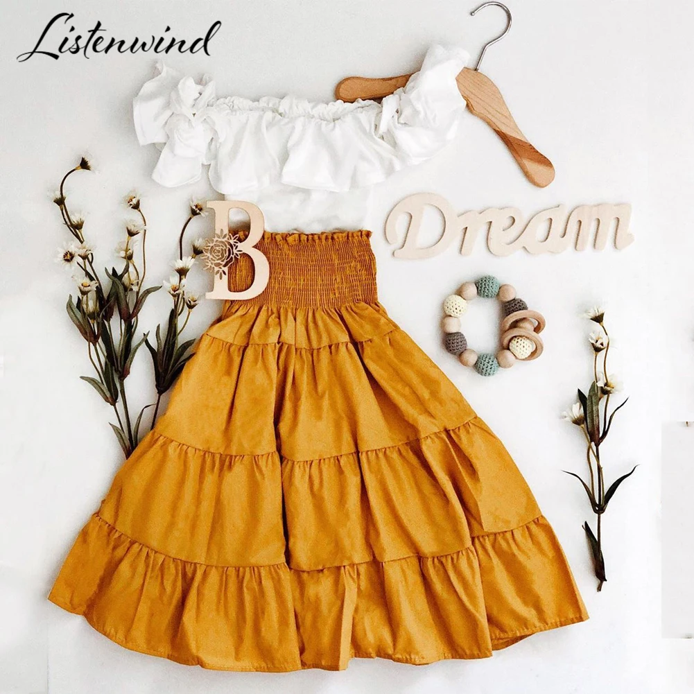 Top Trends: Listenwind 2-7Y Toddler Kid Baby Girl Clothes Sets Children Outfits Summer Ruffle Off Shoulder Tops Skirts Holiday Clothing D08 Shoppable Styles