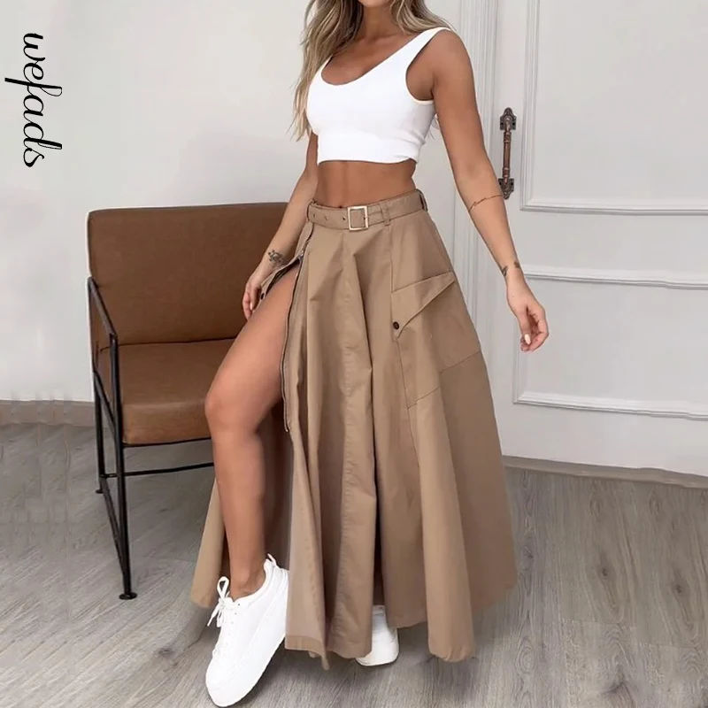 Top Trends: Wefads 2 Piece Set Women Stylish Solid Round Neck Sleeveless High Waist Vest Slim Top Loose With Pockets Zipper Long Skirt Sets Shoppable Styles