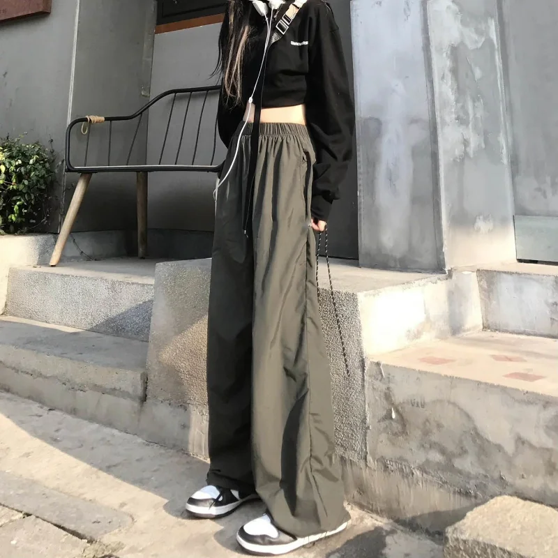 Top Trends: Harajuku Fashion Women Cargo Sweatpants Spring Autumn New Solid Pocket High Waist Thin Casual Straight Loose Sport Trousers 2023 Shoppable Styles