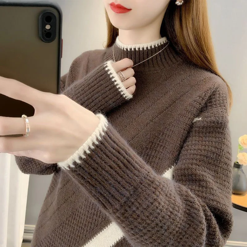 Top Trends: New Autumn / Winter Fashion Korean Edition Plush Thickened Half High Neck Loose And Versatile Western Style Slim Women&#039;s Sweater Shoppable Styles