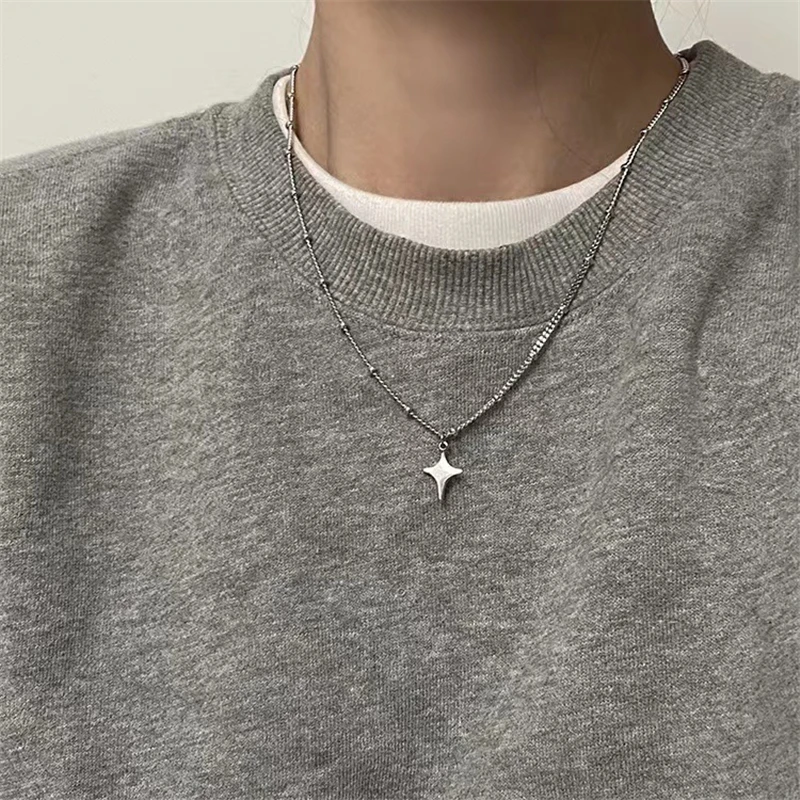 Top Trends: Kpop Goth Silver Color Star Pendant Chain Necklace For Women Men Egirl Y2K Cool EMO Punk Aesthetic Grunge Jewelry Gifts Shoppable Styles