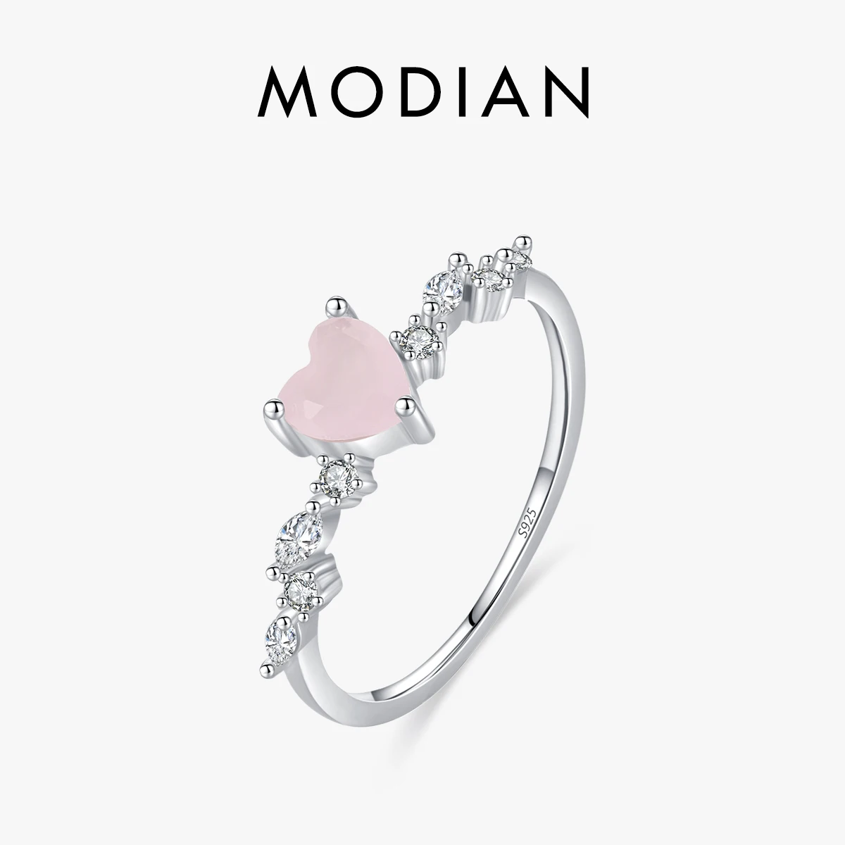 Top Trends: MODIAN 925 Sterling Silver Elegant Pink Crystal Heart Finger Rings For Women Birthday Romantic Gift Fine Jewelry Accessories Shoppable Styles