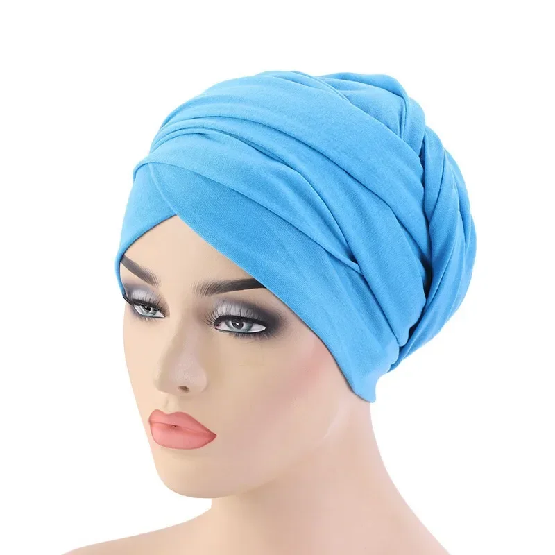 Top Trends: Helisopus New Women Cotton Elastic Headscarf Solid Color Long Tail Head Wrap Indian Hat Muslim Headcover Ladies Hair Accessories Shoppable Styles