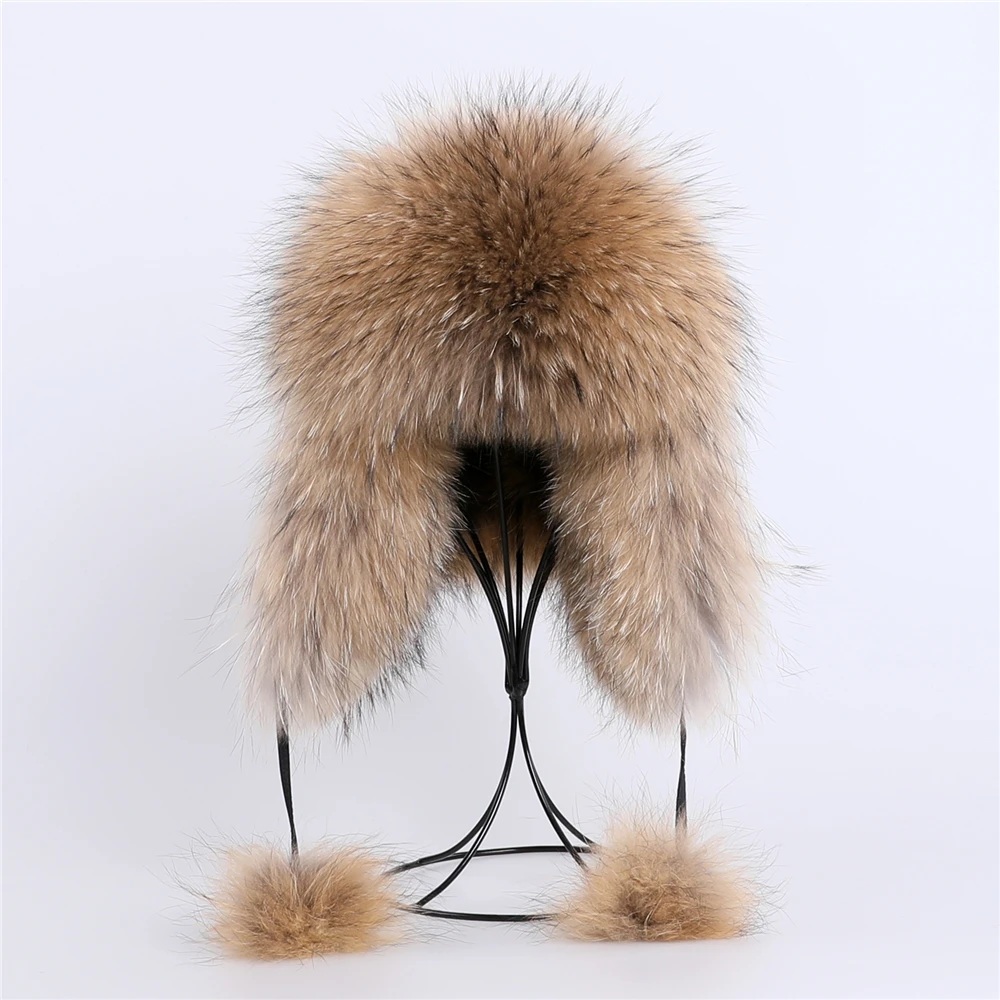 Top Trends: 100% Real Fox Fur Hat Women&#039;s Russian Ushanka Aviator Trapper Snow Skiing Hat Caps Earflap Winter Raccoon Fur Bomber Hat Shoppable Styles