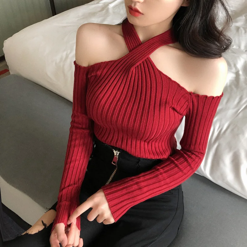 Top Trends: Autumn / Winter 2023 New Slash Neck Wild Fashion Sexy Long Sleeves Comfortable Leisure Cross Solid Women's Pullover Knit Sweater Shoppable Styles