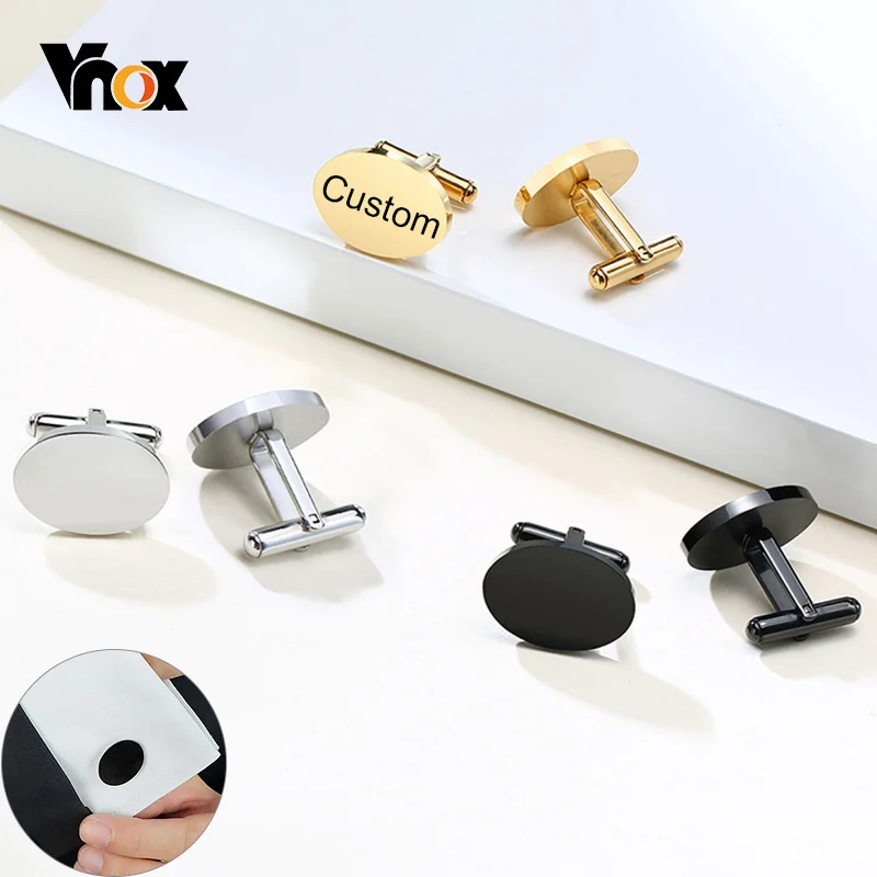 Top Trends: Vnox Personalized 2pcs Oval Men&#039;s Cuff Links Glossy Stainless Steel Metal Cufflinks Customize Gift For Dad Husband Shoppable Styles