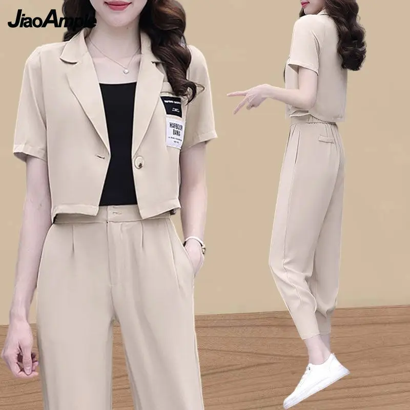 Top Trends: Women&#039;s Summer Fashion Short Suit Jacket Matching Set 2023 New Casual Blazers Coat Pants Two Piece Korean Elegant Trousers Suit Shoppable Styles