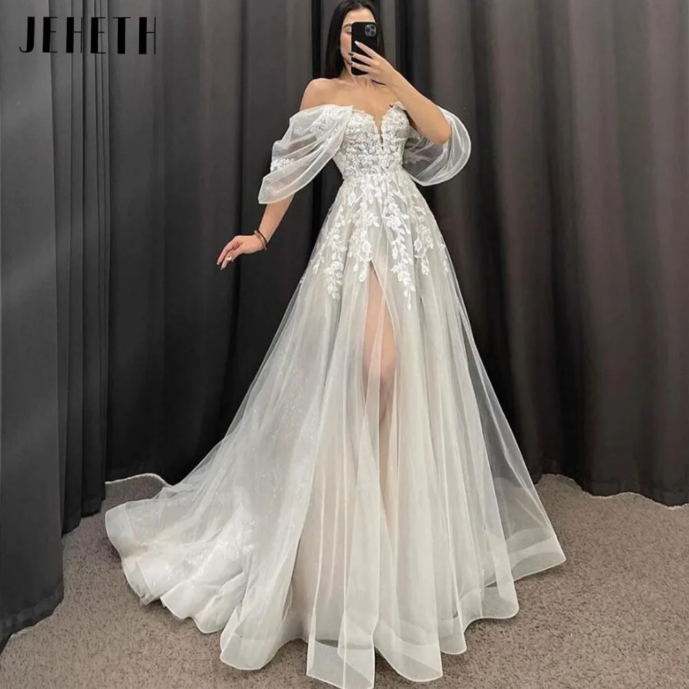 Top Trends: JEHETH 2024 Romantic Sweetheart Neck Short Sleeves Wedding Dresses Elegant Lace Applique Bride Gowns Off Shoulder Robe De Mariée Shoppable Styles