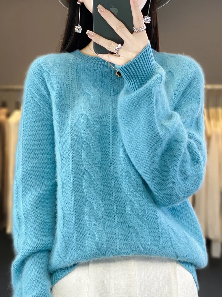 Top Trends: Women Winter Sweater 100% Merino Wool Thick Warm O-Neck Pullover Twist Flower Cashmere Knitwear Casual Korean Popular Clothes Shoppable Styles