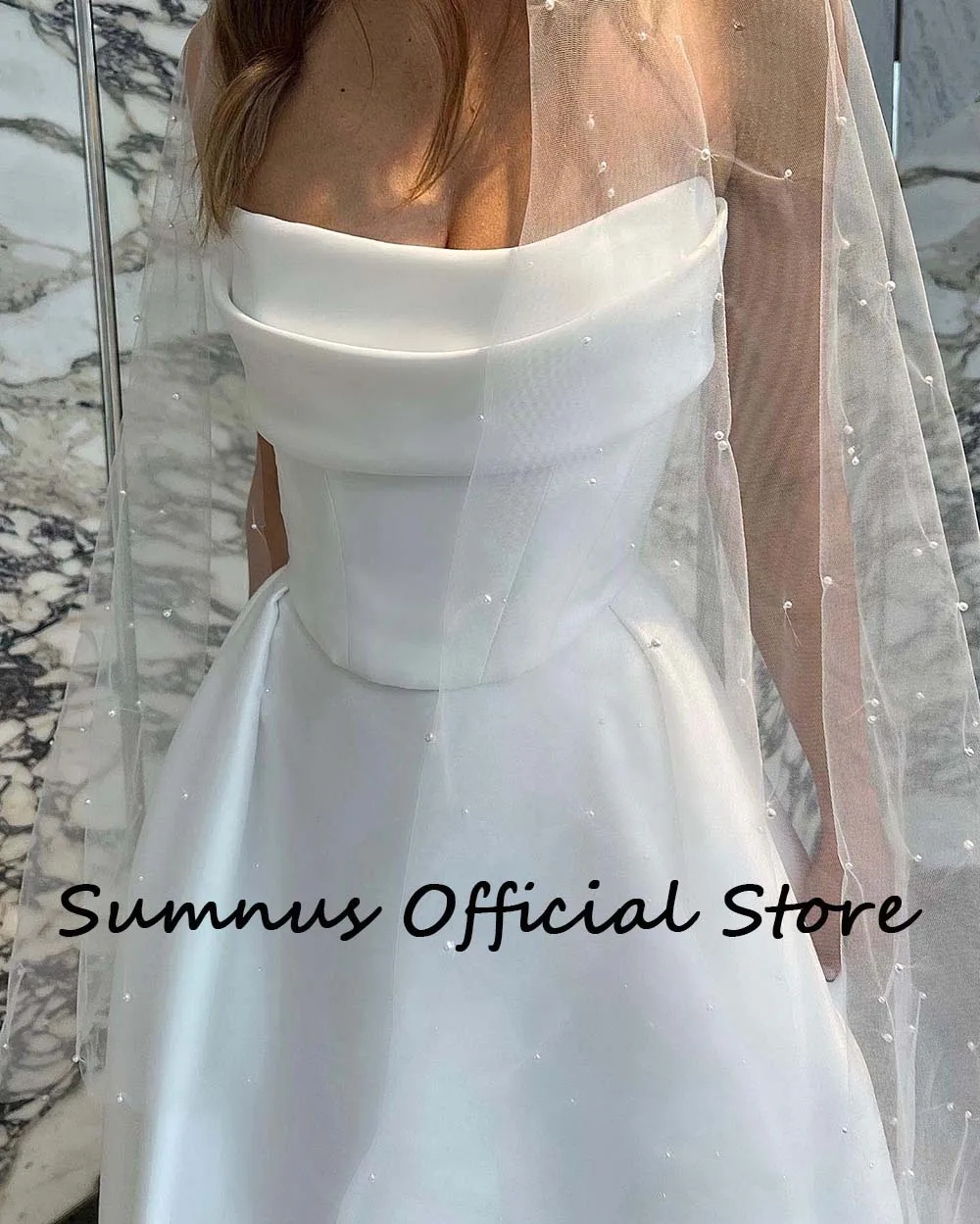 Top Trends: Sumnus White Satin A Line Wedding Dresses Strapless Hight Split Long Wedding Party Gowns With Train Simple Bride Dress 2024 Shoppable Styles - Image 2