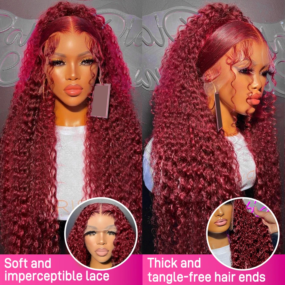 Top Trends: 99j Burgundy 13x6 Hd Lace Front Wig Human Hair 13x4 Deep Wave Curly Red Colored Water Wave Glueless Preplucked Lace Frontal Wigs Shoppable Styles - Image 3