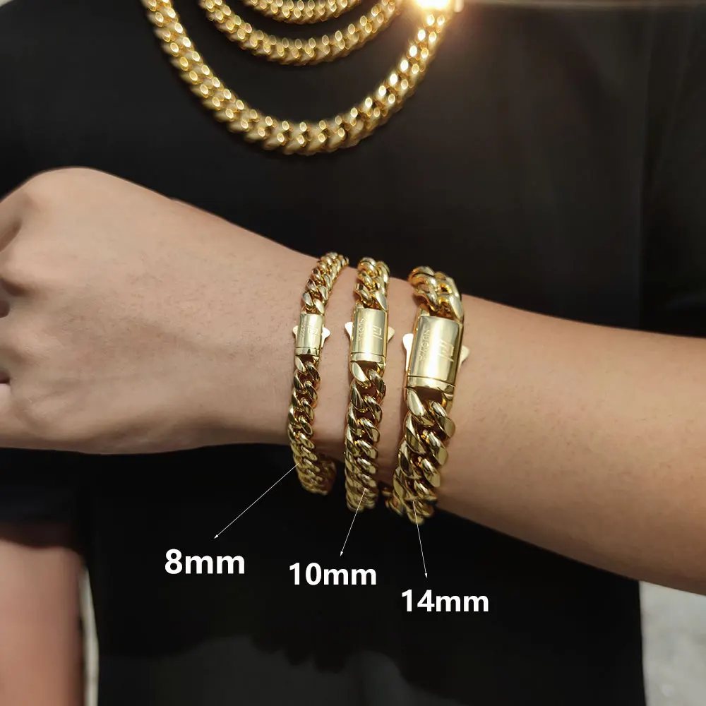 Top Trends: Hip Hop Rock Jewelry Free Custom Logo Name 18K Gold Plated Miami Cuban Link Chain Stainless Steel Bracelet For Men Shoppable Styles - Image 4