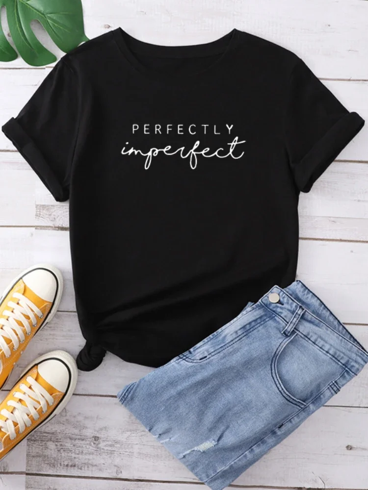 Top Trends: Perfectly Imperfect Letter Print Women T Shirt Short Sleeve O Neck Loose Women Tshirt Ladies Tee Shirt Tops Camisetas Mujer Shoppable Styles