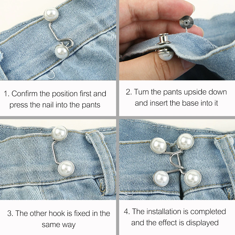 Top Trends: Pearl Rhinestone Jeans Button Pins Pants Snap Fastener Adjustable Tightener Waist Buckle DIY Clothing Jeans Sewing-free Buttons Shoppable Styles - Image 6