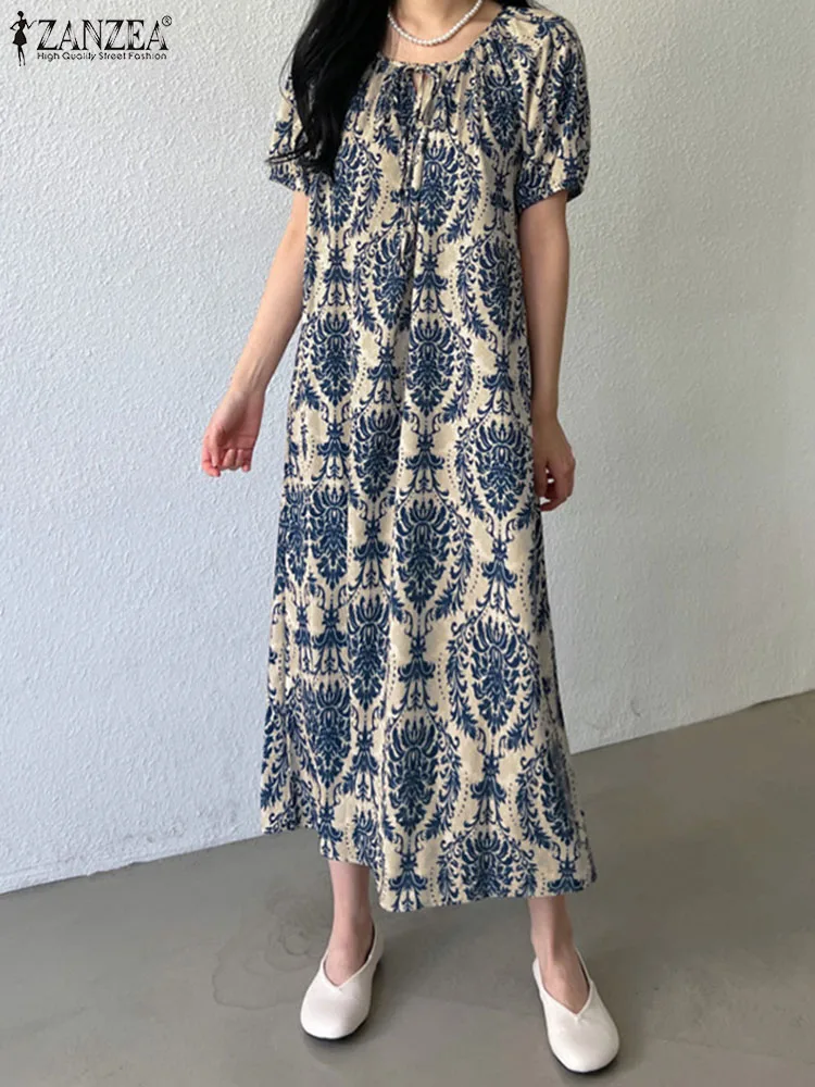 Top Trends: ZANZEA Holiday Summer Maxi Dress Women Fashion Short Sleeve Robe Vintage Printed Bandage O-neck Sundress Casual Loose Vestidos Shoppable Styles