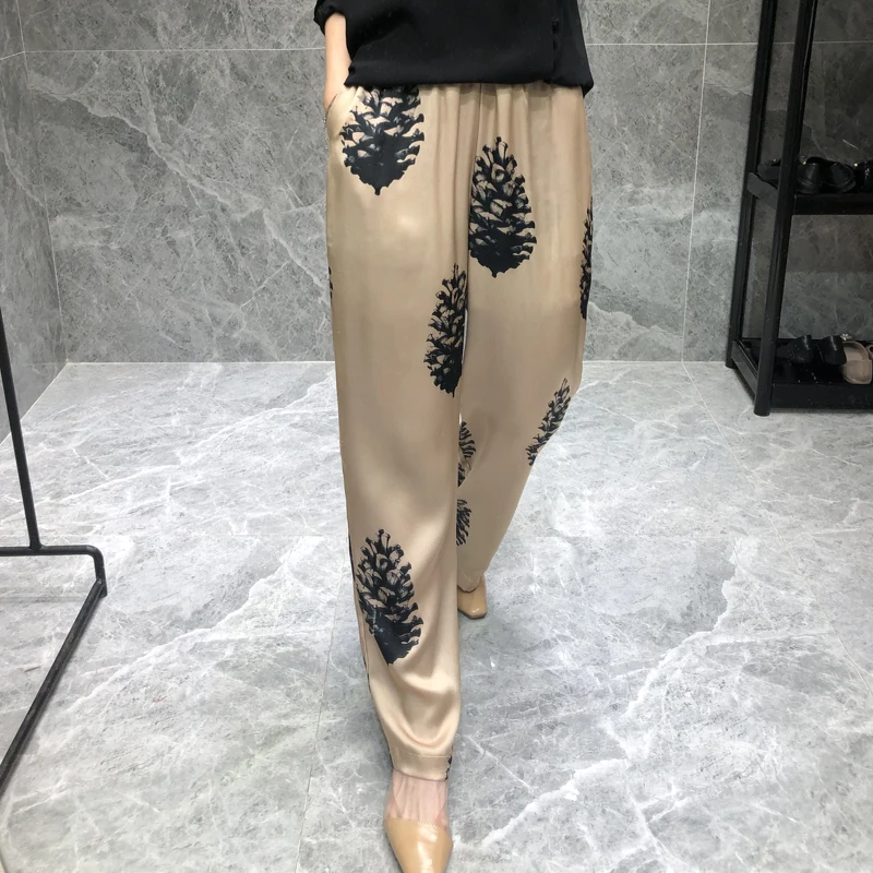 Top Trends: Hong Kong Flavor Satin Silk Printed Straight Pants Female Temperament Trousers Loose Pants High Waist Shoppable Styles