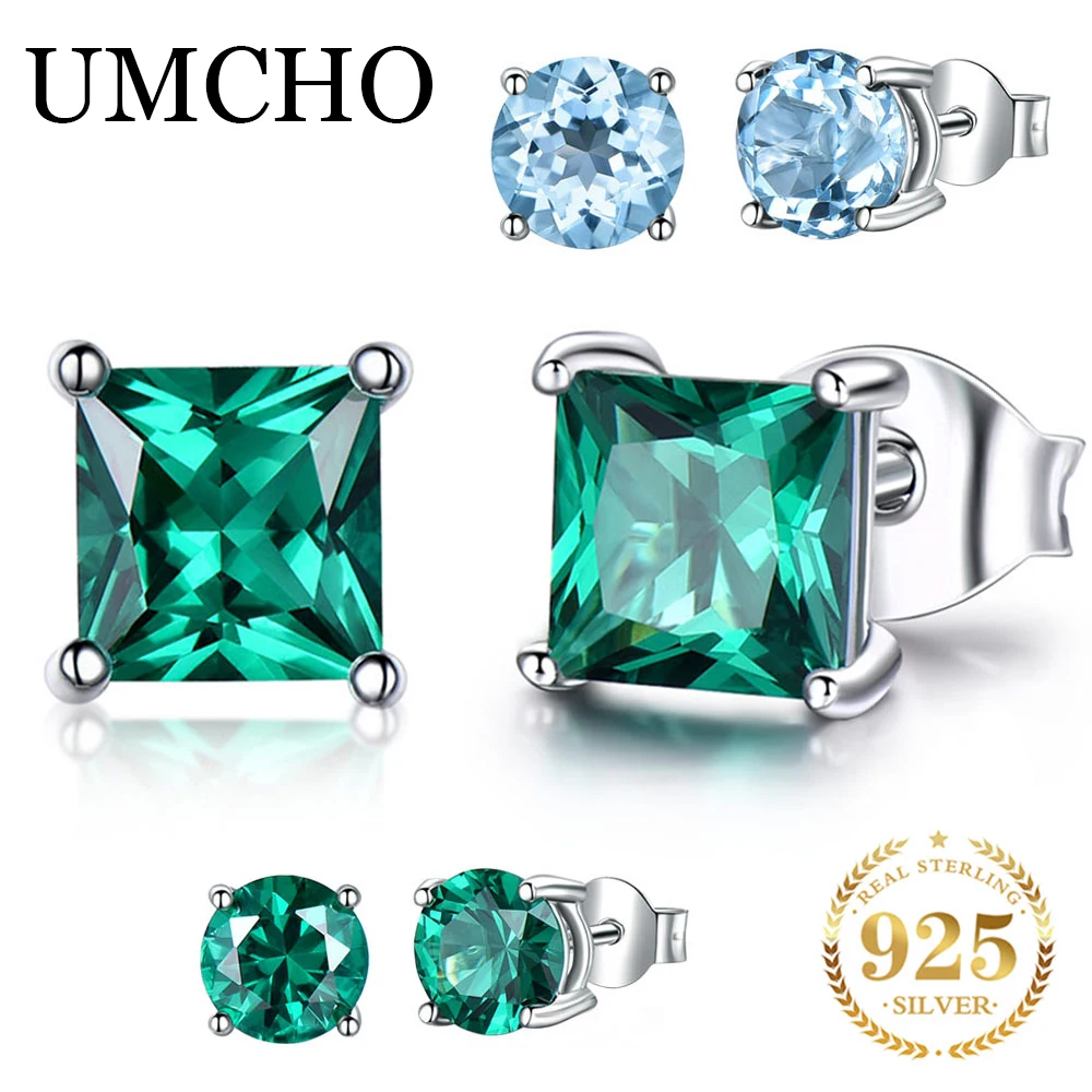 Top Trends: UMCHO 925 Sterling Silver Earrings Women's Jewelry Twelve Birthstone Pierced Women's Earrings Engagement Party Emerald Jewelry Shoppable Styles