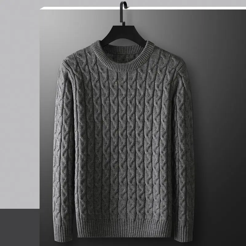 Top Trends: Spring And Autumn 2023 Men&#039;s Round Neck Pullover Solid Fried Dough Twists Thread Casual Elegant Commuting Long Sleeved Sweater Shoppable Styles