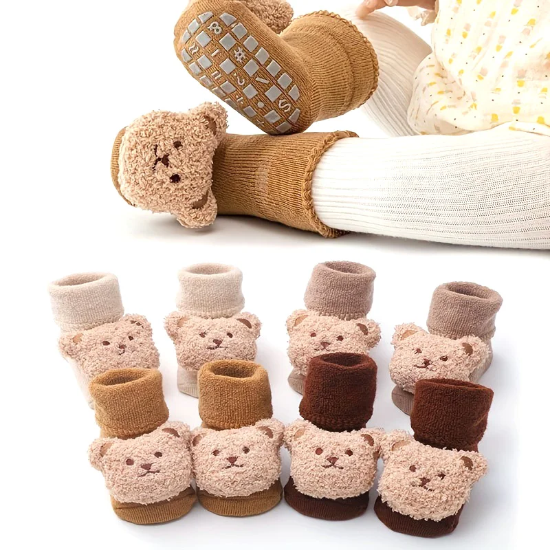 Top Trends: Cartoon Bear Newborn Socks For Boy Girl Spring Soft Cotton Toddler Baby Socks Anti Slip Soled Thicken Kids Sock Cute Accessories Shoppable Styles