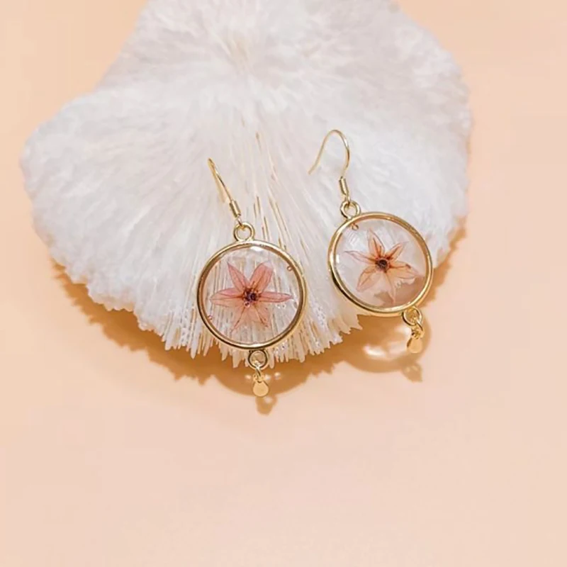 Top Trends: Cute Round Earring With Flower Inside Unique Dried Flower Natural Earrings Korean Style Sweet Floral Earrings Statement Jewelry Shoppable Styles