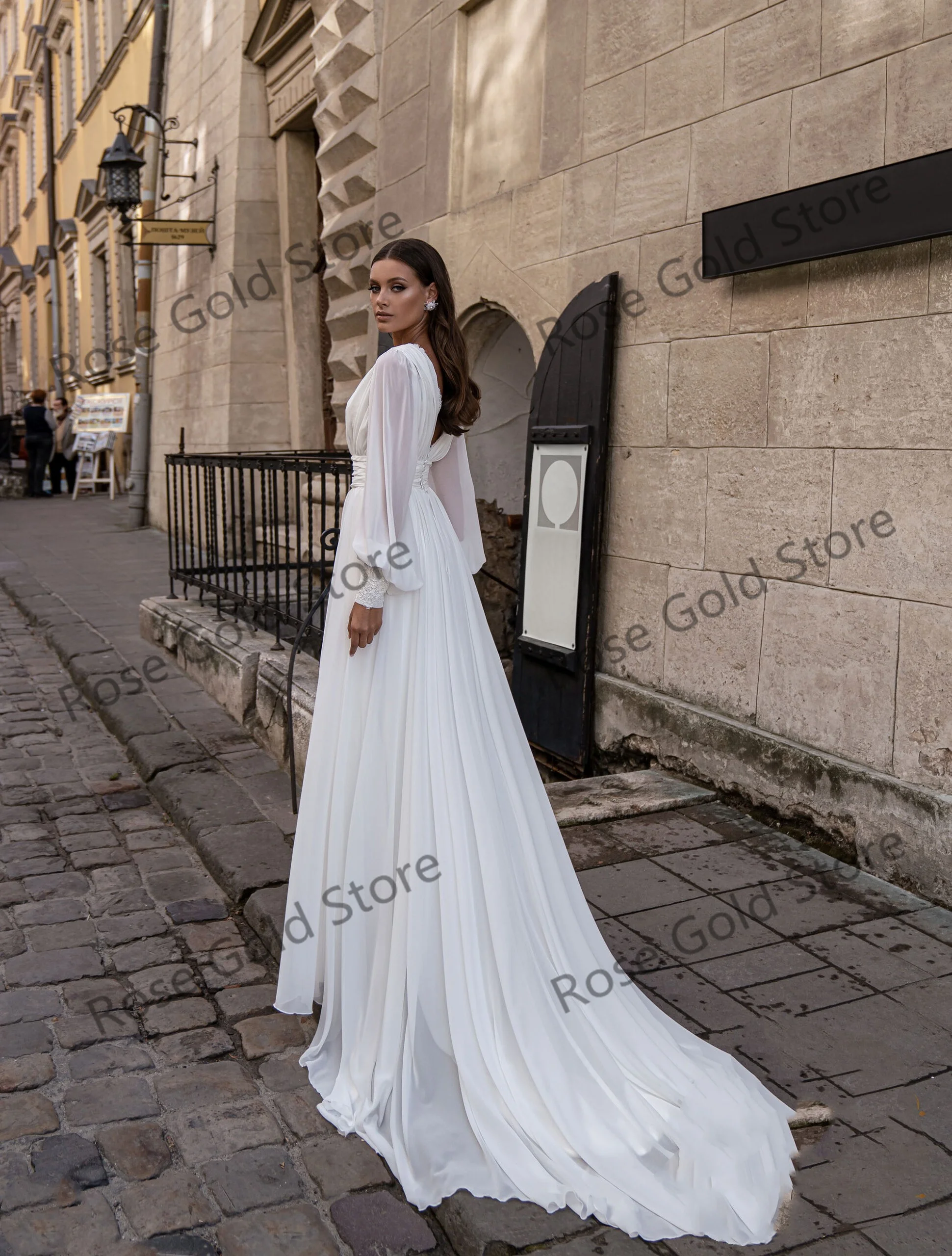 Top Trends: 2024 Spring Wedding Dresses Full Sleeves Vestido De Novia Lace V Neck Bridal Gowns Boho Chiffon Robes De Mariée Made To Order Shoppable Styles - Image 3