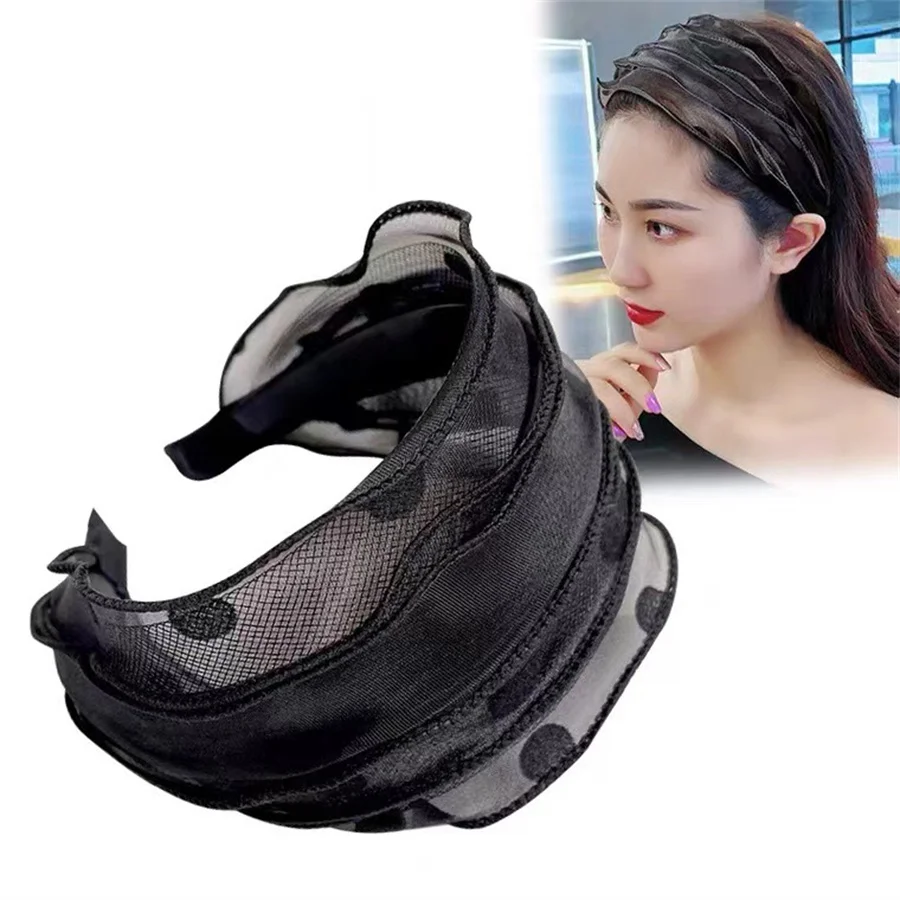 Top Trends: Hot Sales New Fashion Retro Printed Wave Headband Women&#039;s Lace Mesh Bow Wide-brimmed Hairband Hairpin Hair Accessories Wholesale Shoppable Styles