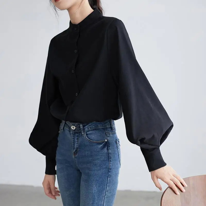 Top Trends: Fashion Solid Color Button Lantern Sleeve Shirt Women&#039;s Clothing 2022 Autumn New Loose Casual Tops All-match Office Lady Blouse Shoppable Styles