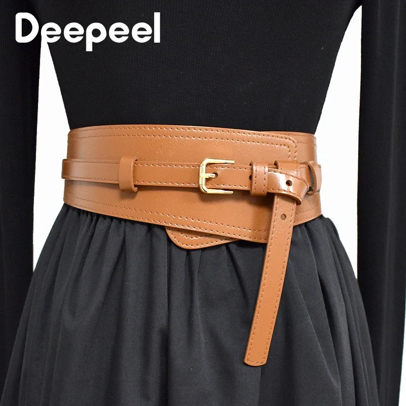 Top Trends: 1Pc Deepeel Fashion Women&#039;s Cowskin Cummerbund Wide Belt Dress Coat Girdle Luxury Designer Corset Female Decorative Waistband Shoppable Styles