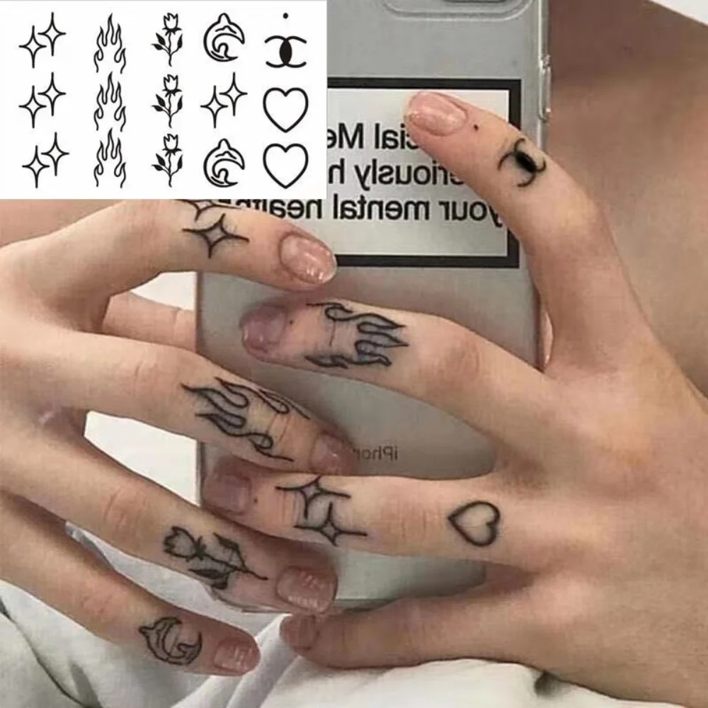 Top Trends: Waterproof Temporary Tattoo Sticker Body Makeup Flame Finger Tattoos Smiley Black Square Rose Flower Art Flash Fake Tattoos Shoppable Styles