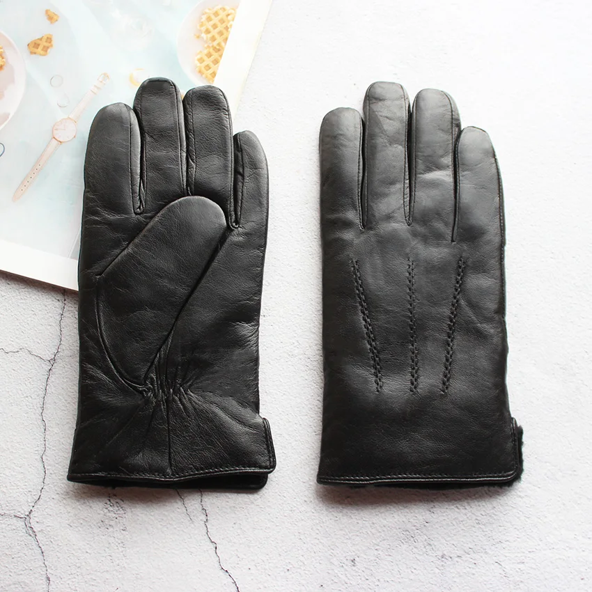 Top Trends: Winter Thickened Warm Leather Gloves Men Enlarged Sheepskin Fur Lining Outdoor Wind And Cold Resistant Motorcycle Riding Shoppable Styles - Image 2