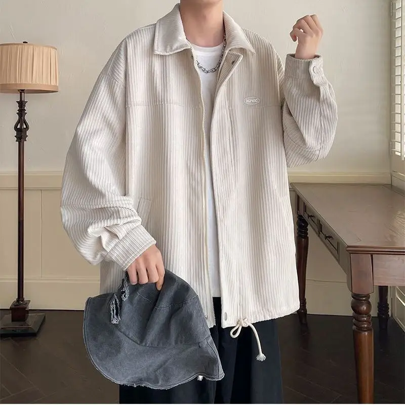 Top Trends: Spring Fashion Men's Casual T-Shirt Loose Soft Versatile Tops Zipper Corduroy Jacket Coat Cool Boys Solid Printi Drawstring Shoppable Styles - Image 3