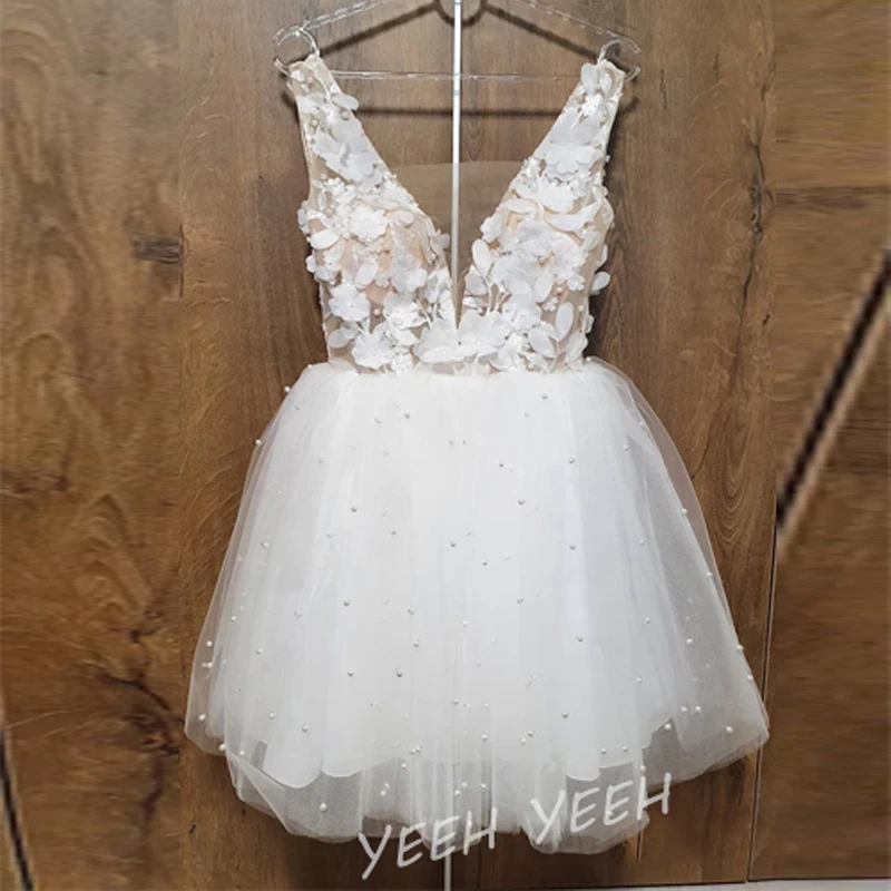 Top Trends: YEEH Mini Short Wedding Dress Sexy Elegant V-Neck Backless Bridal Gown Evening Party Dress Lace Appliques Vestidos De Novias Shoppable Styles