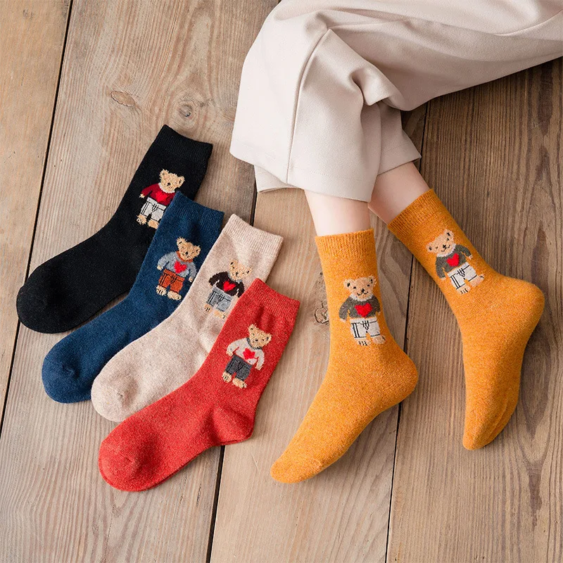 Top Trends: Autumn And Winter Warm Wool Woman Socks Japanese Cute Cartoon Bear Socks Women Harajuku Kawaii Cute Socks Shoppable Styles