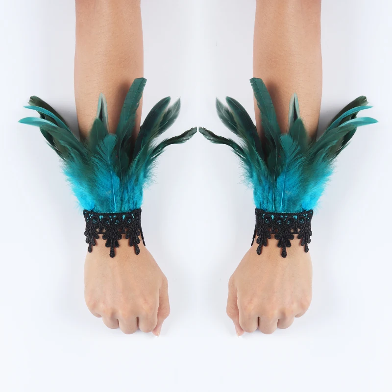 Top Trends: Punk Gothic Gloves Feather Wrist Cuff Carnival Stage Show Showgirl Natural Dyed Rooster Feather Arm Warmer Party Cosplay Costume Shoppable Styles - Image 5