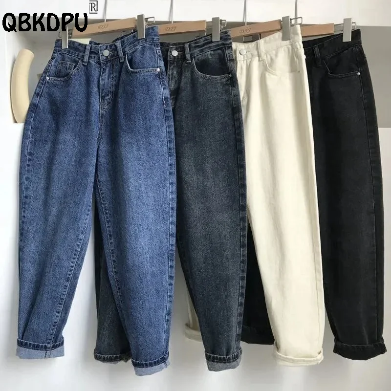 Top Trends: Casual Jogger Jeans Women High Waist Harem Vaqueros Boyfriend Style Ankle Length Denim Pants Solid Color Baggy Jean Trousers Shoppable Styles