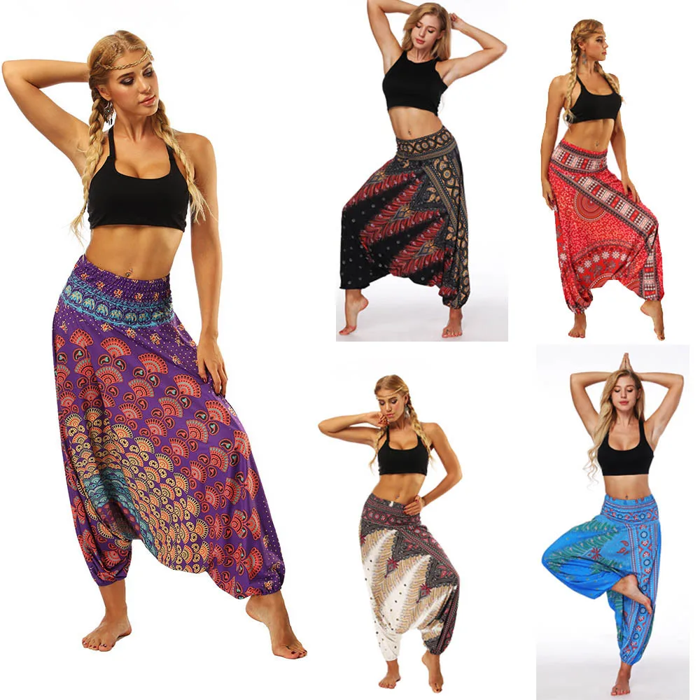 Top Trends: Women Yoga Pant Indian Loose Comfy Soft Harem Trousers Blend 2022 New Bohemia Multicolor Geometric Print Wide Leg Pants One Size Shoppable Styles