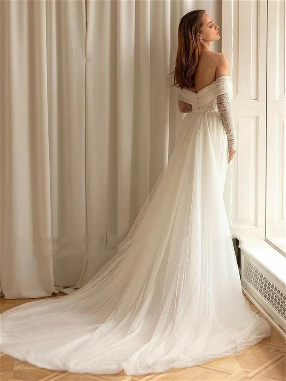 Top Trends: Sequins Mermaid Wedding Dresses With Detachable Train Bridal Gowns Off Shoulder Long Sleeves Corset Strapless Vestidos De Noiva Shoppable Styles - Image 5